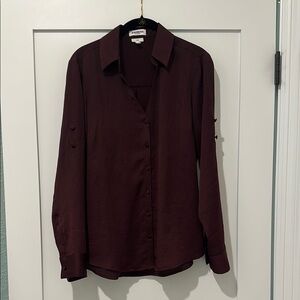 Express Women's Burgundy Button-Up Blouse.  Can style a couple of different ways